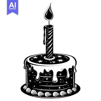 Aset desain premium: Black and White Birthday Cake with a Single Candle