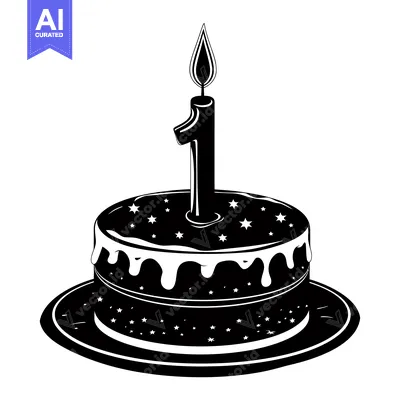 Aset premium populer: Black and White Silhouette of a Birthday Cake with One Candle