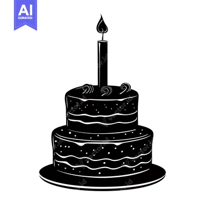 Popular premium asset: A Black and White Silhouette of a Two-Tier Cake with a Single Lit Cand