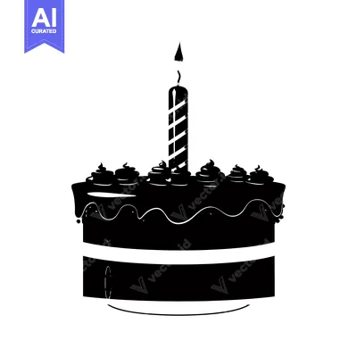 Aset desain premium: Black and White Silhouette of a Birthday Cake with One Candle