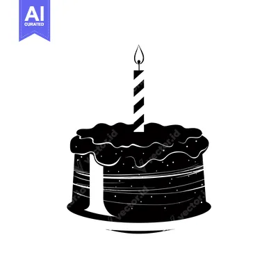 Aset desain premium: Black and White Silhouette of a Cake with a Single Candle