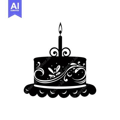 Aset premium populer: Black and White Illustration of a Cake with a Single Candle
