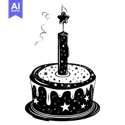 Aset desain premium: Starry Birthday Cake with a Single Lit Candle