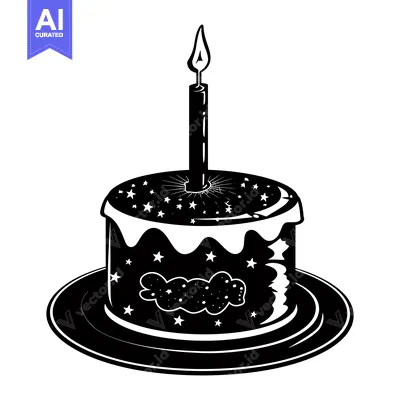 Popular premium asset: Single Candle on a Starry Birthday Cake with a Plate