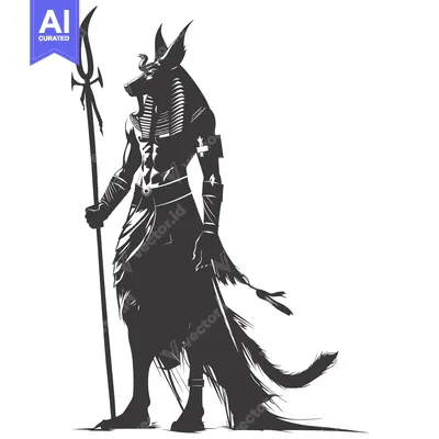 Aset desain premium: Anubis, the Egyptian God of the Dead, Holding a Staff