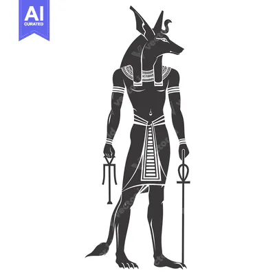 Anthropomorphic Jackal God Anubis Holding a Crook and Flail