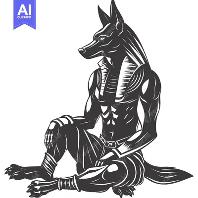 Aset desain premium: Anubis, the Egyptian God of the Dead, Sitting in a Regal Pose