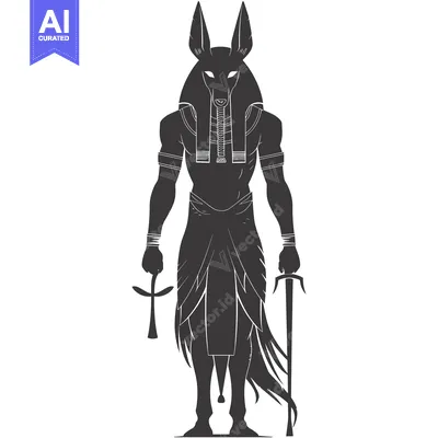 Aset desain premium: Anubis, the Egyptian God of the Dead, Holding a Sword and Ankh