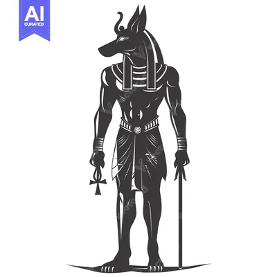 Aset desain premium: Anubis, the Egyptian God of the Dead, Holding a Crook and a Ankh