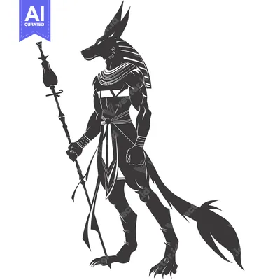Premium design asset: Anubis, Egyptian God of the Dead, Holding a Staff