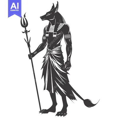 Aset desain premium: Anubis, the Egyptian God of the Dead, Holding a Staff