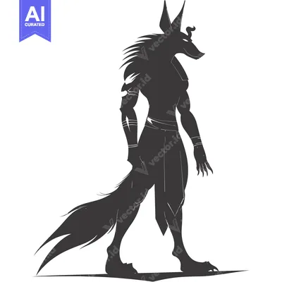 Premium design asset: Silhouette of an Anthropomorphic Jackal in a Walking Pose