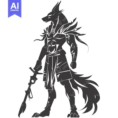 Premium design asset: Anubis, the Egyptian God of the Dead, Holding a Sword