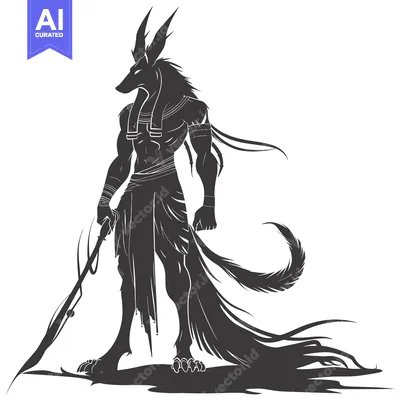 Anubis, Egyptian God of the Dead, Standing with a Spear