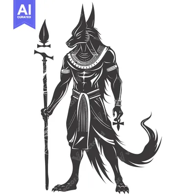 Anubis, the Egyptian God of the Dead, Holding a Staff and an Ankh