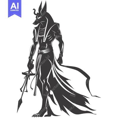 Aset desain premium: Anubis, the Egyptian God of the Dead, with a Sword and a Long Cloak