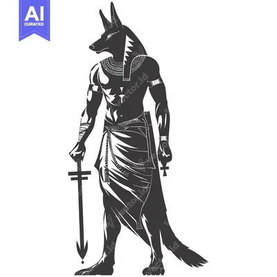 Anubis, the Egyptian God of the Dead, Holding a Sword and a Staff
