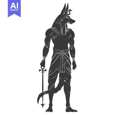 Aset desain premium: Anubis, Egyptian God of the Dead, Holding an Ankh