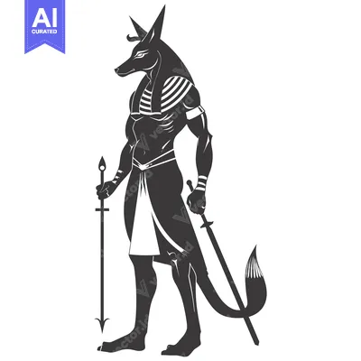 Aset desain premium: Anubis, the Egyptian God of the Dead, with a Sword and Staff