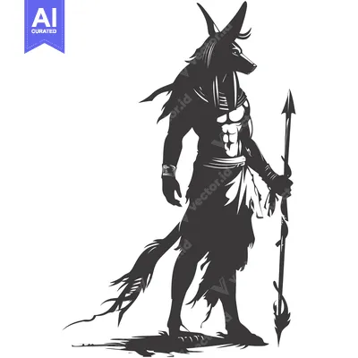 Aset desain premium: Anubis, the Egyptian God of the Dead, Holding a Spear