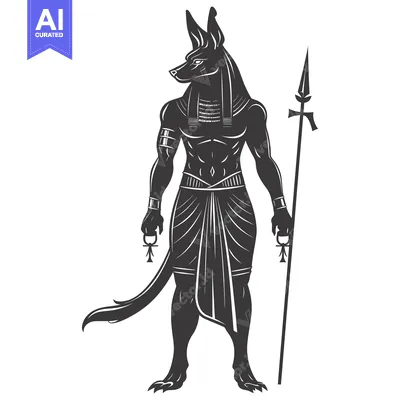 Anubis, Egyptian God of the Dead, Holding a Spear and Ankh
