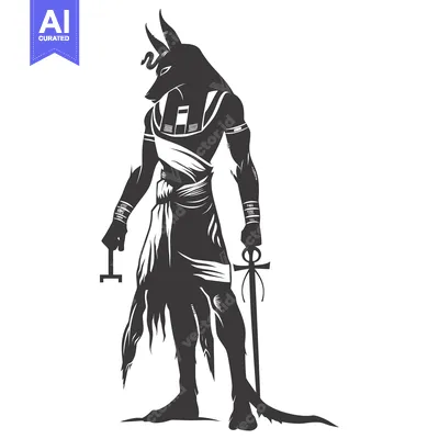 Aset premium populer: Anubis, Egyptian God of the Dead, with Staff and Ankh
