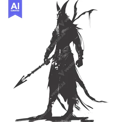 Aset premium populer: Silhouette of a Jackal-Headed Warrior Holding a Spear
