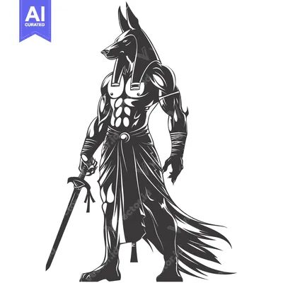 Premium design asset: Anubis, Egyptian God of the Dead, Holding a Sword