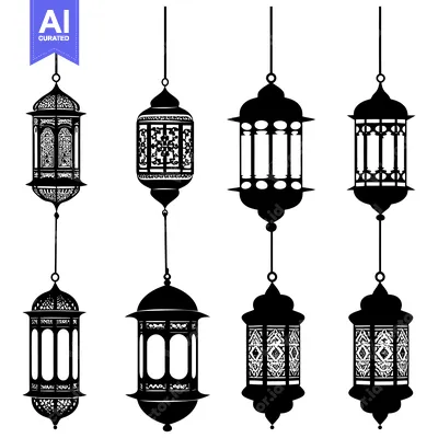 Premium design asset: Six Ornate Hanging Lanterns with Intricate Designs