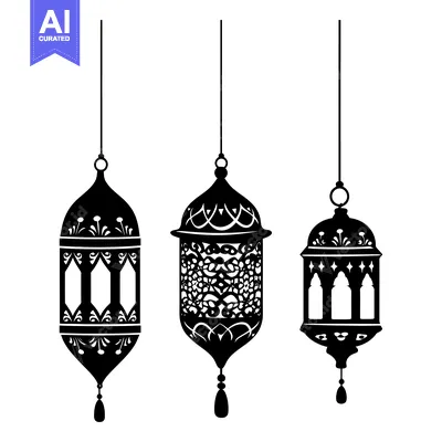 Aset desain premium: Three Ornate Hanging Lanterns with Intricate Designs