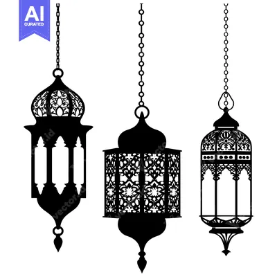 Aset desain premium: Three Ornate Hanging Lanterns with Chains