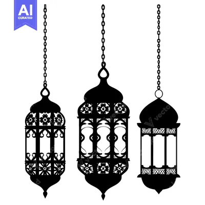 Premium design asset: Three Ornate Hanging Lanterns in Silhouette