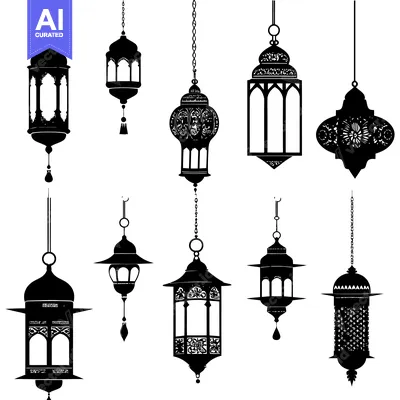 Nine Ornamental Hanging Lanterns in Silhouette