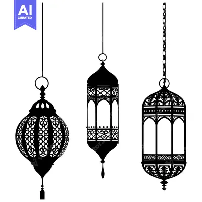 Premium design asset: Three Ornate Hanging Lanterns with Intricate Designs