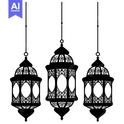 Aset premium populer: Three Ornate Hanging Lanterns with Intricate Designs