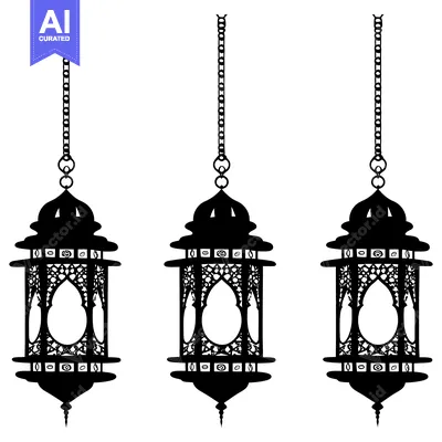 Three Black and White Ornamental Lanterns Hanging on Chains