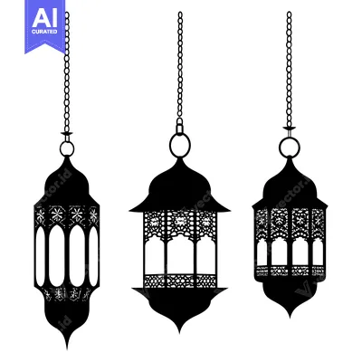 Aset desain premium: Three Ornate Hanging Lanterns with Intricate Designs