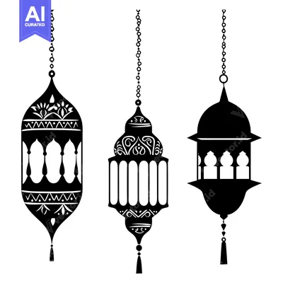 Aset desain premium: Three Ornate Hanging Lanterns with Tassels