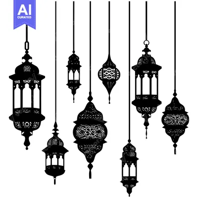 Aset premium populer: Seven Ornate Hanging Lanterns in Silhouette