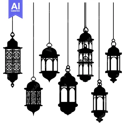 Seven Black and White Hanging Islamic Lanterns