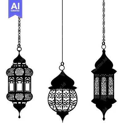 Aset desain premium: Three Ornate Hanging Lanterns with Intricate Designs