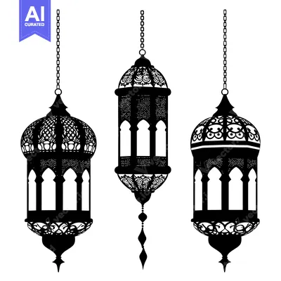Premium design asset: Three Ornate Hanging Lanterns with Intricate Designs