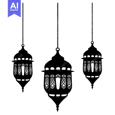 Aset premium populer: Three Ornate Hanging Lanterns in Silhouette