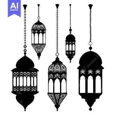Premium design asset: Five Ornate Hanging Lanterns in Silhouette