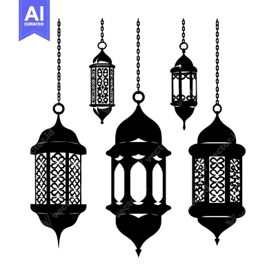 Aset desain premium: Five Hanging Ornamental Lanterns with Chains