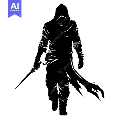 Popular premium asset: Silhouette of a hooded figure holding a dagger