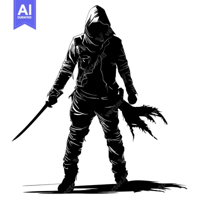 Popular premium asset: Silhouette of a hooded figure with a sword and a tattered cloak
