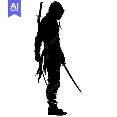 Aset desain premium: Silhouette of a Ninja with Two Swords