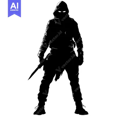 Premium design asset: Silhouette of a Hooded Figure Holding a Knife