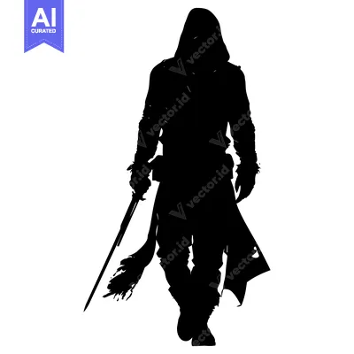 Popular premium asset: Silhouette of a Hooded Figure Holding a Sword
